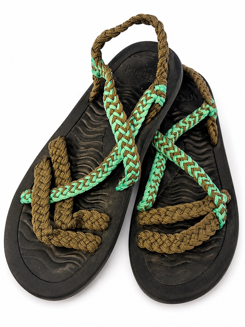 Megnya Braided Strap Sandals Women’s Size 9/10 Black Teal Comfort Flip Flops